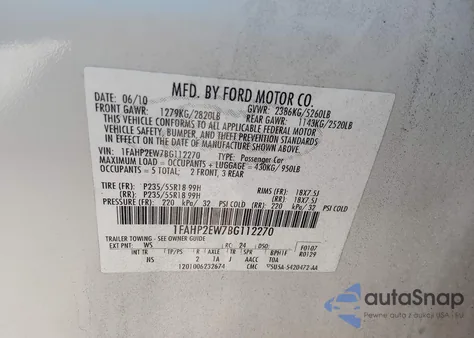 2011 Ford Taurus Sel из США, поврежденный, VIN 1FAHP2EW7BG112270